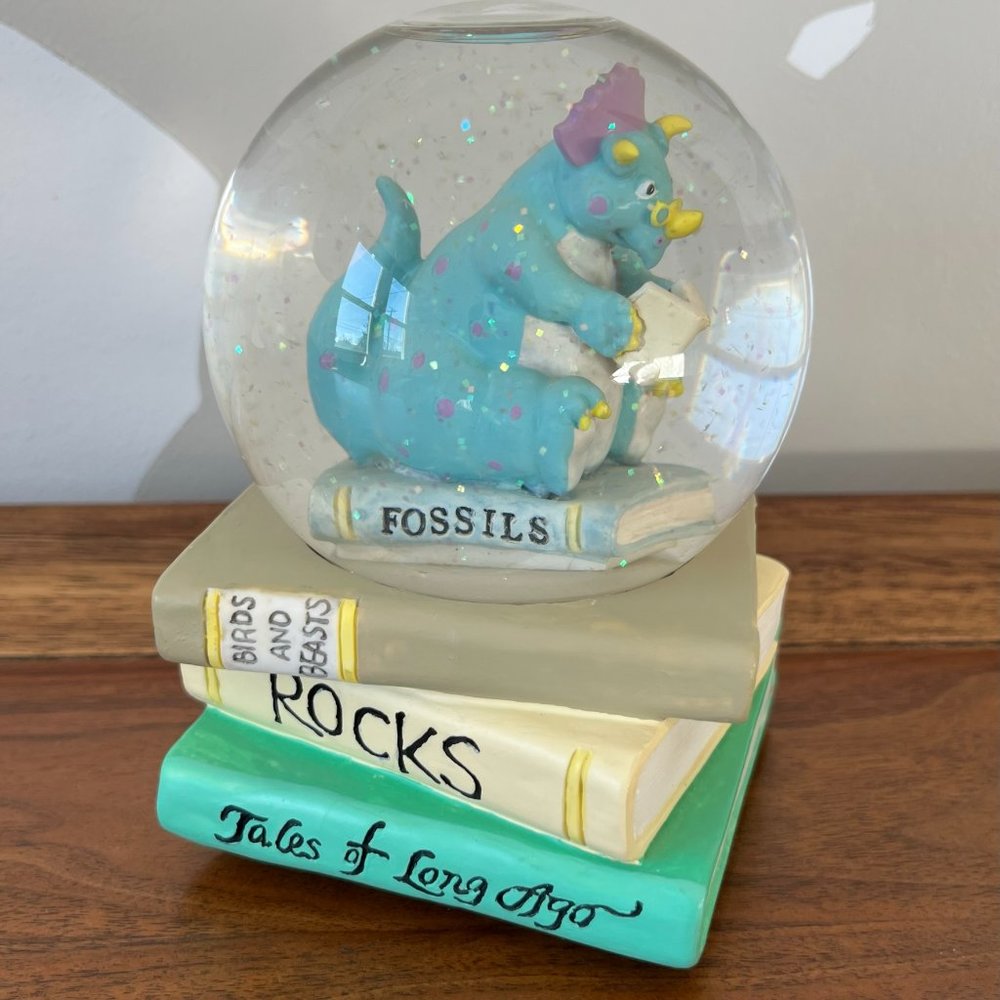 San Francisco Music Box Company Reading Dinosaur Glitter Snow Globe 1993 Books